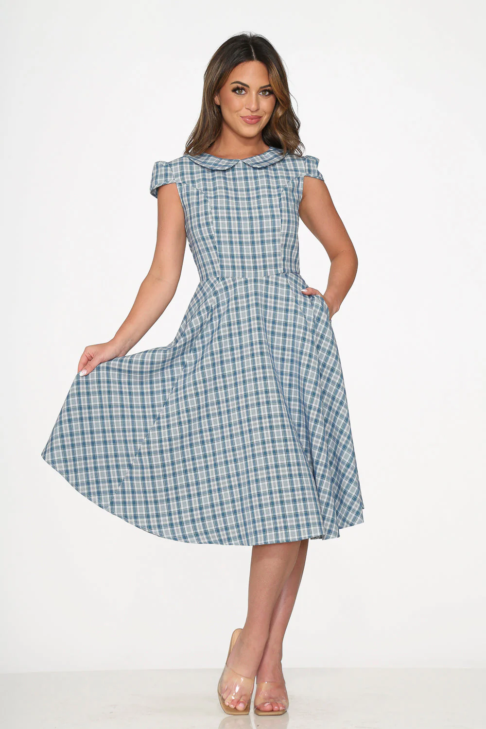Blue Plaid Swing Dress - Olabens