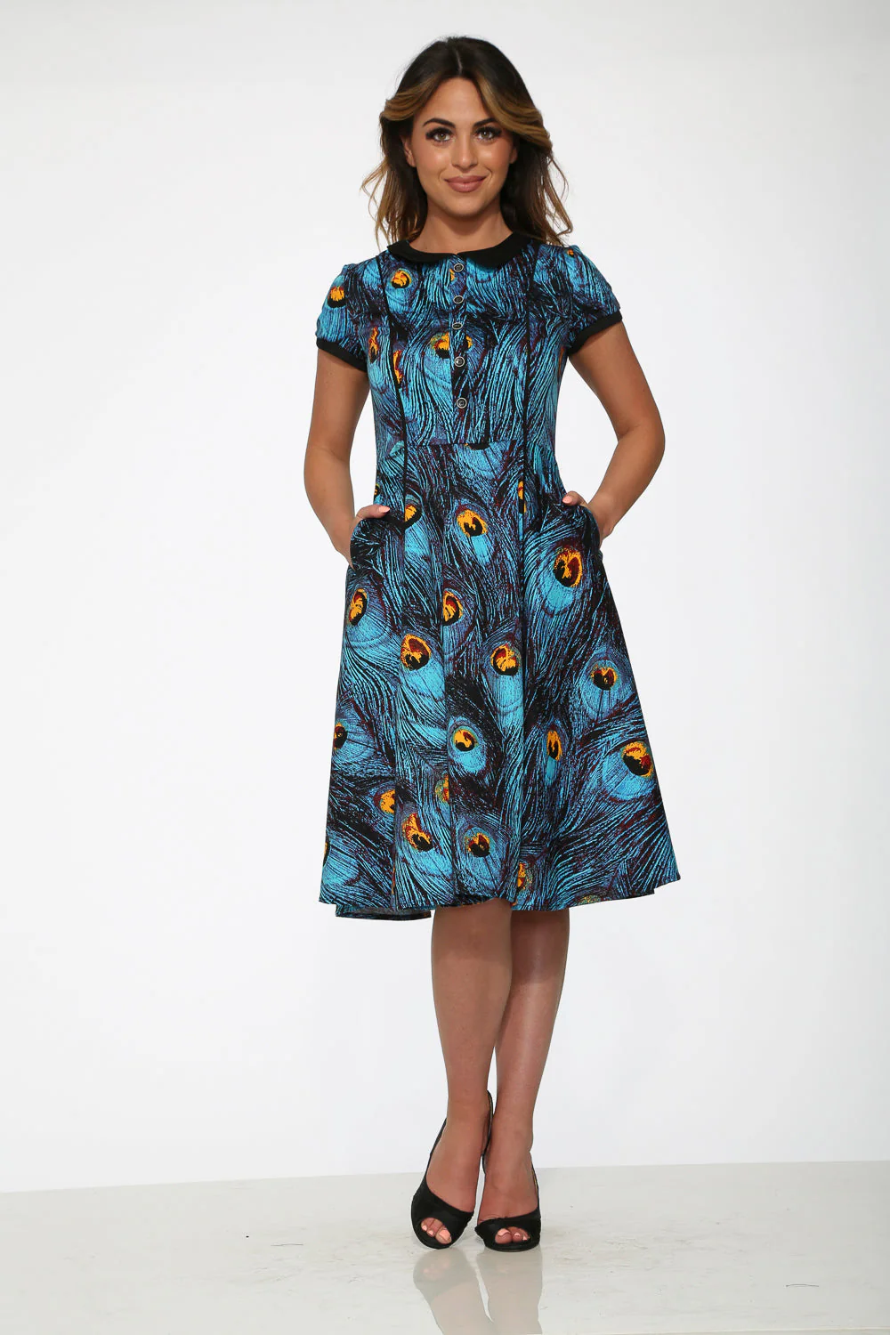 Blue Peacock Swing Dress - Olabens