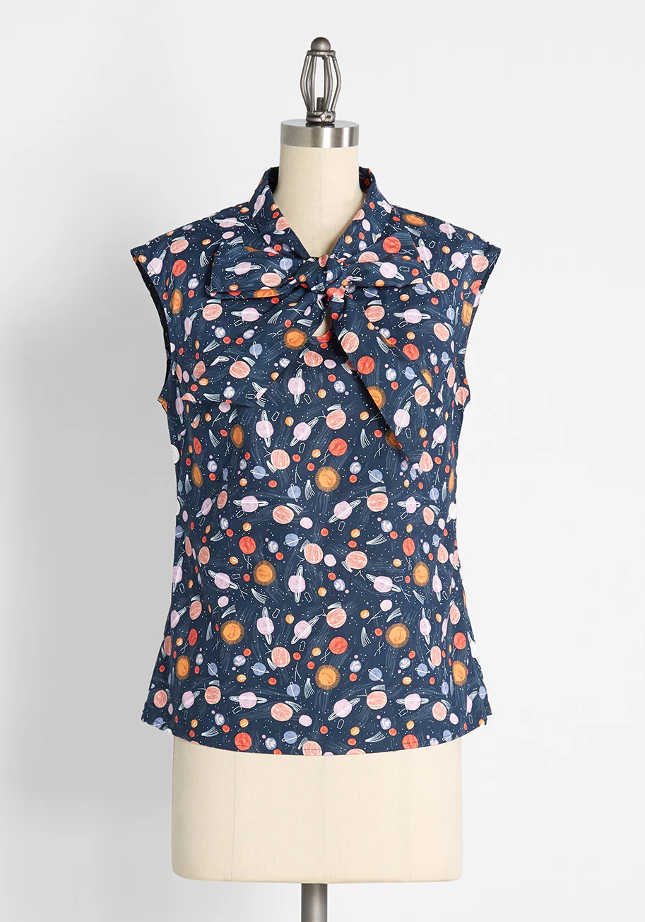 Always In Orbit Tie-Neck Top - Olabens