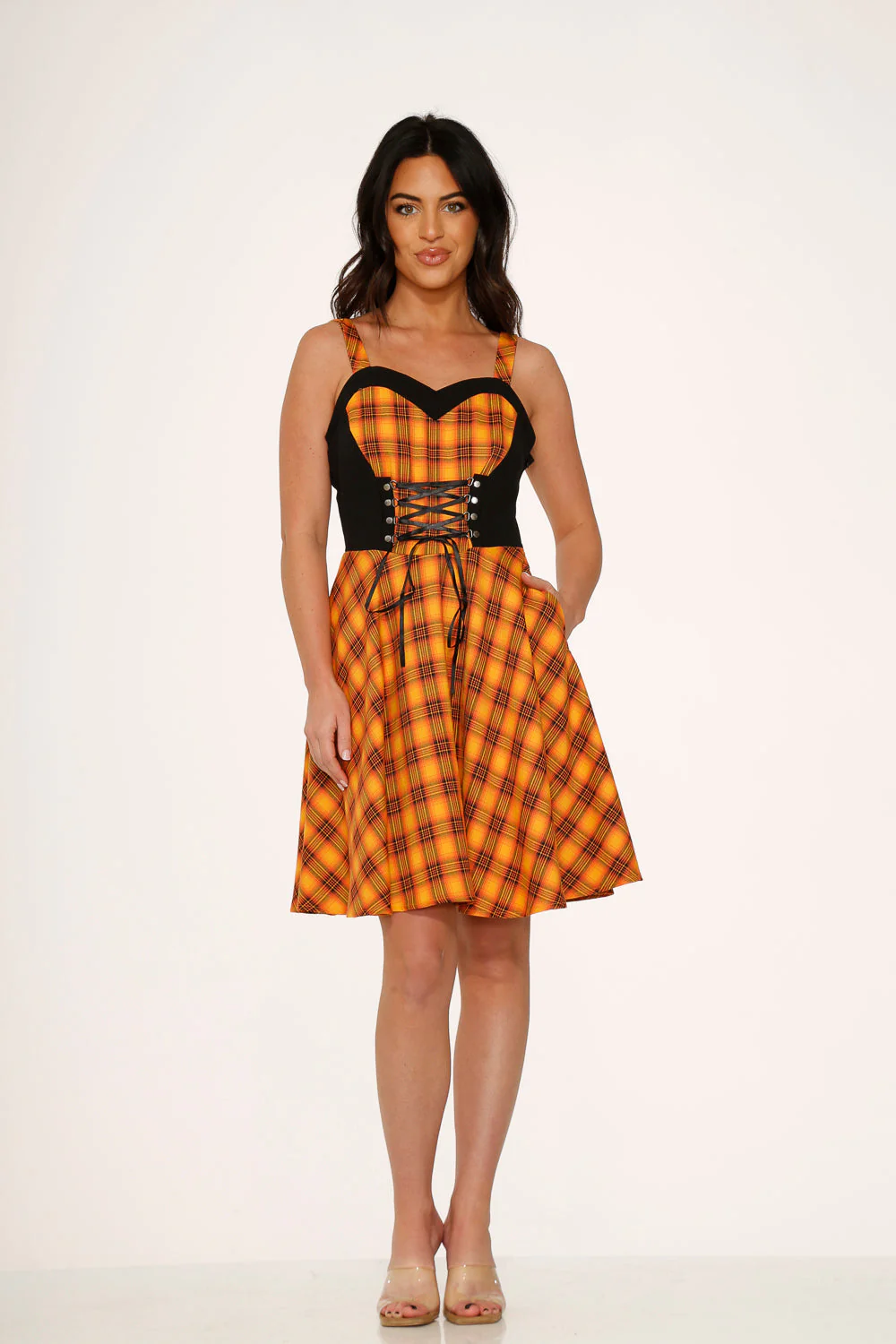 Orange Plaid Swing Dress - Olabens