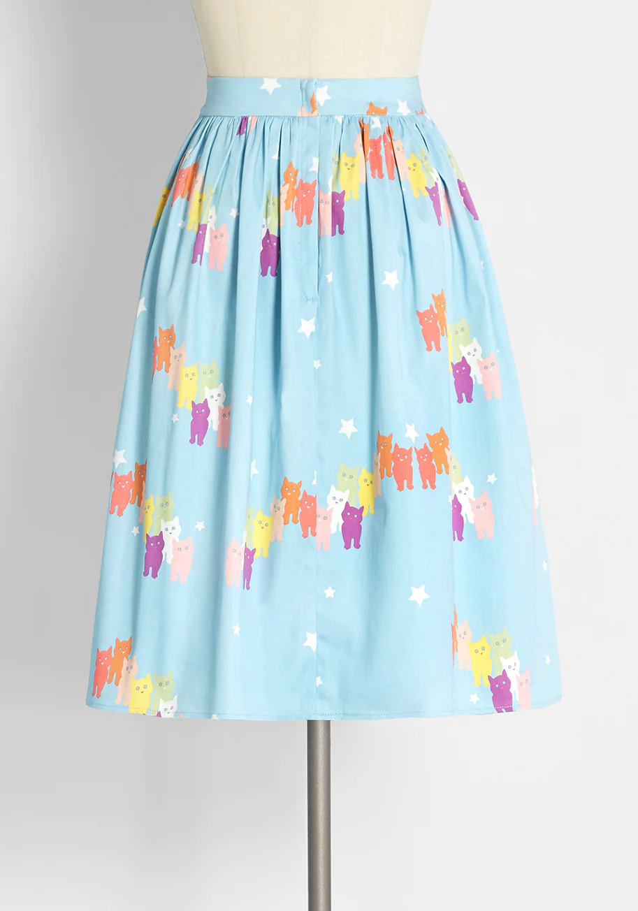 Isnyt x Collectif Rainbow Sky Kittens Swing Skirt - Olabens