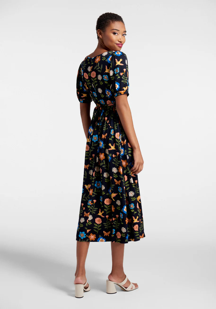 Visited By Hummingbirds Midi Dress - Olabens