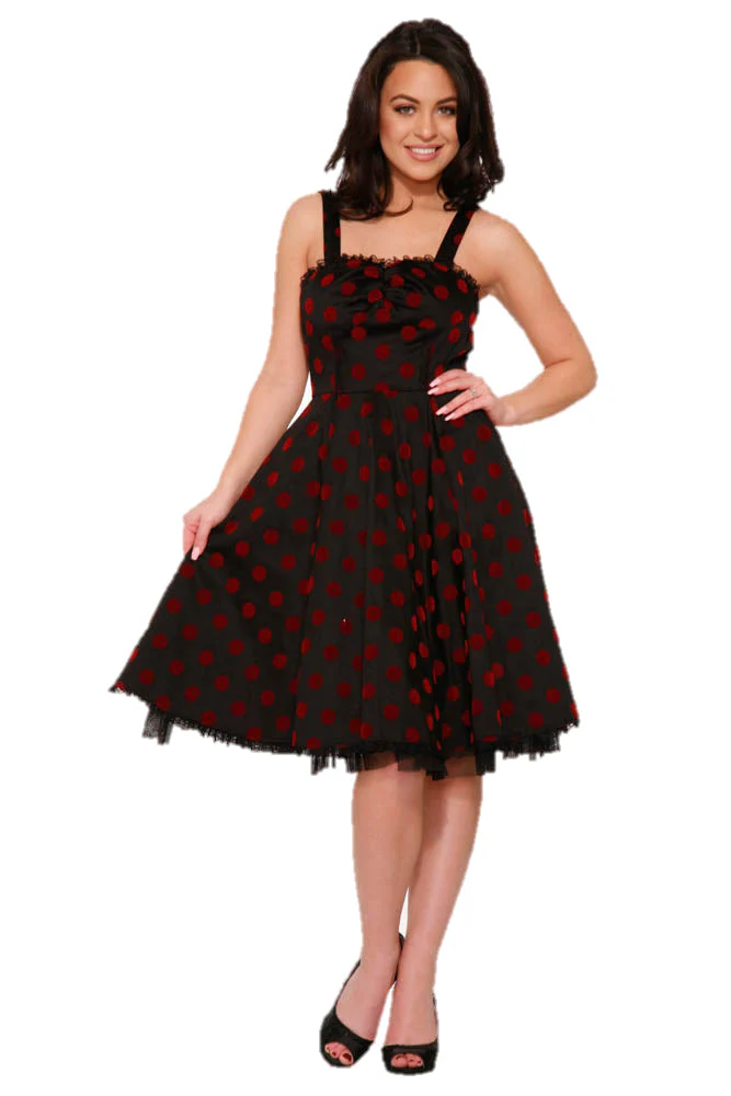 Black & Red Velvet Polka Dot Dress - Olabens