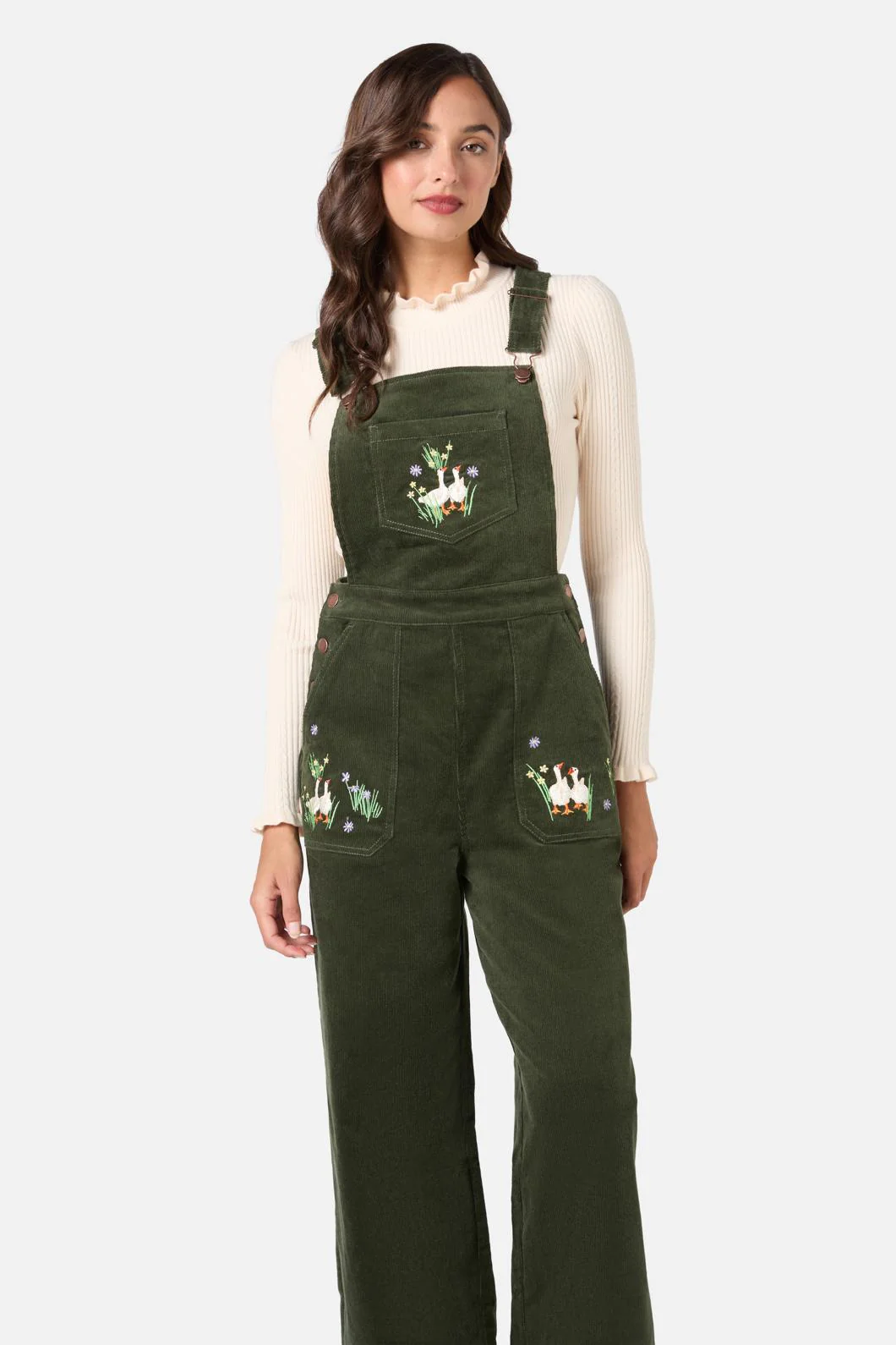 Goose Embroidered Cord Overall - Olabens