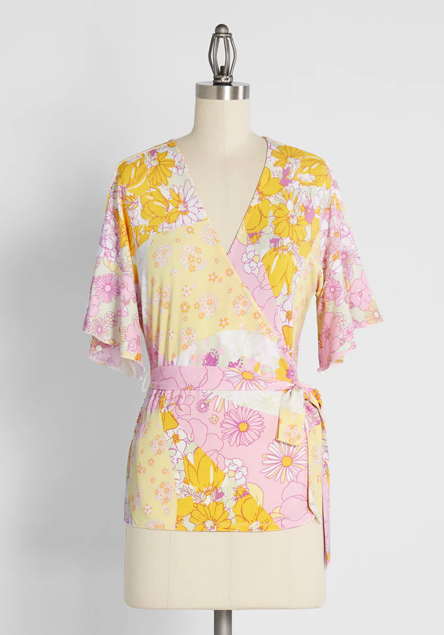 Flouncing in Floral Fields Wrap Top - Olabens