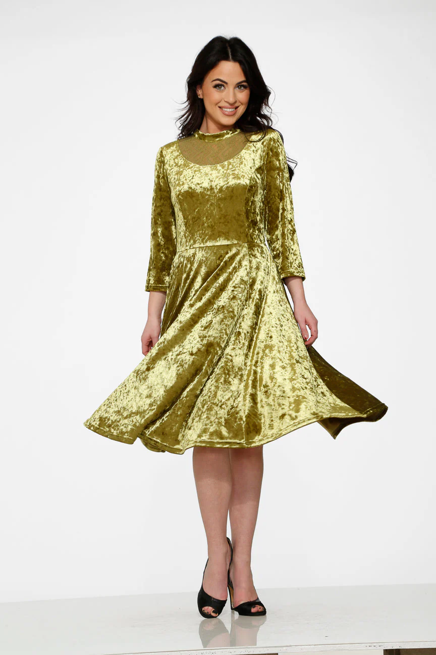 Green Diamond Velvet Swing Dress - Olabens