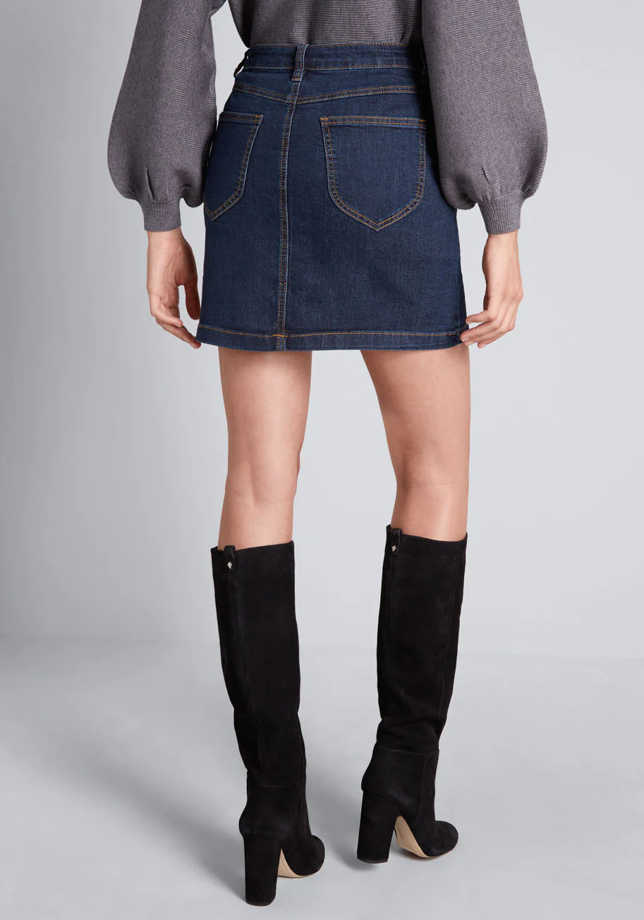 Karaoke Seamstress Mini Denim Skirt - Olabens