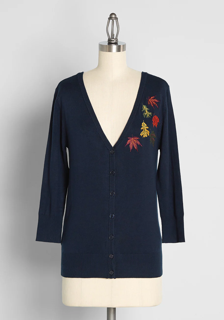 Leafing Yesterday Behind Embroidered Cardigan - Olabens