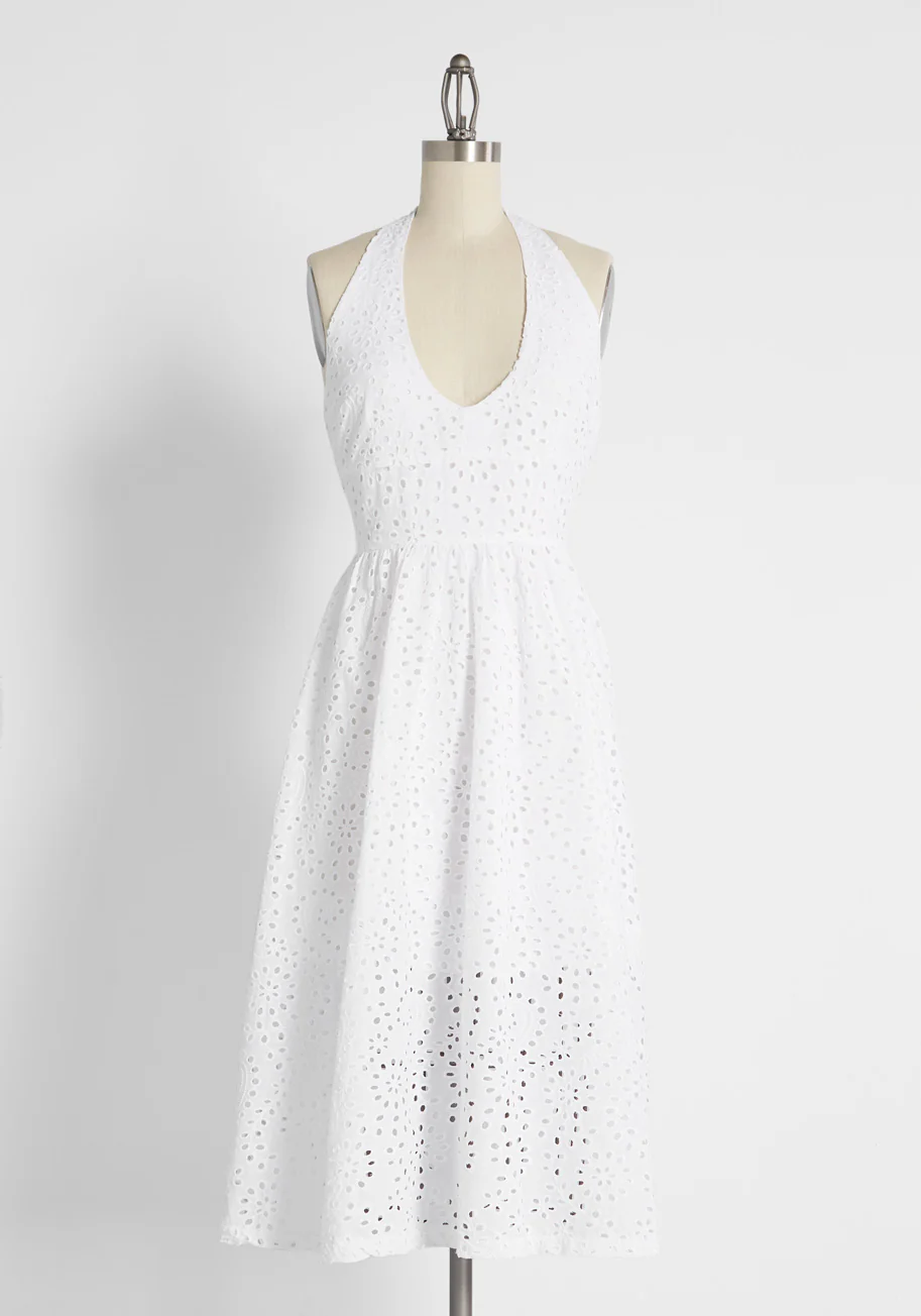 Apple of My Eyelet Cotton Halter Dress - Olabens