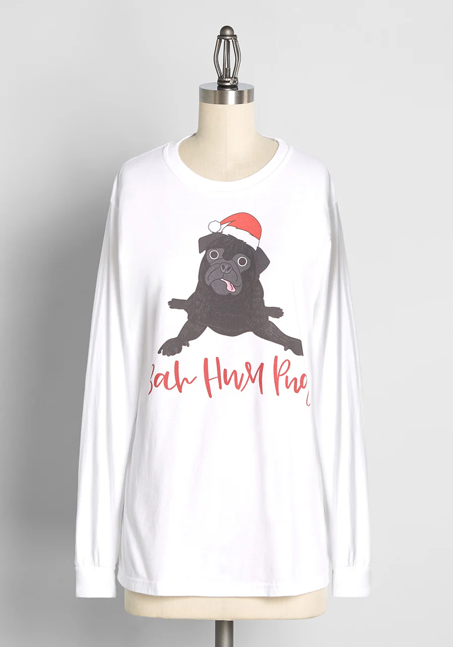 Merry Puggin' Christmas Long Sleeve Graphic Tee - Olabens