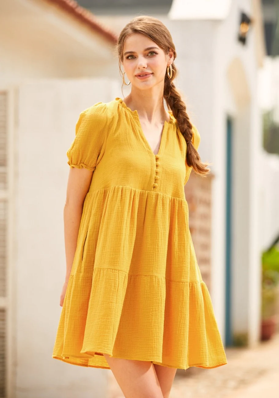 Sunshine Serenade Babydoll Dress - Olabens