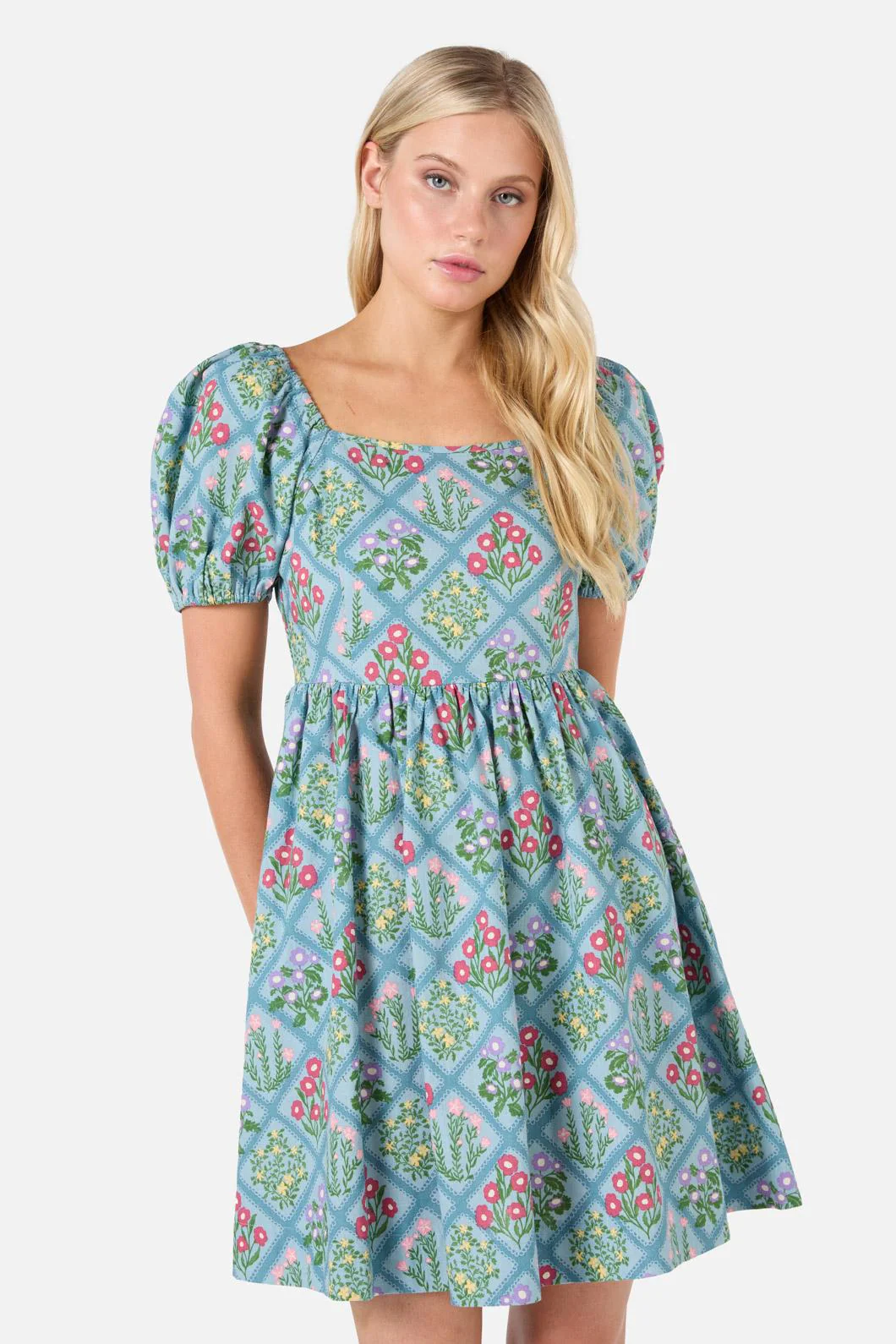 Lattice Floral Mini Dress - Olabens