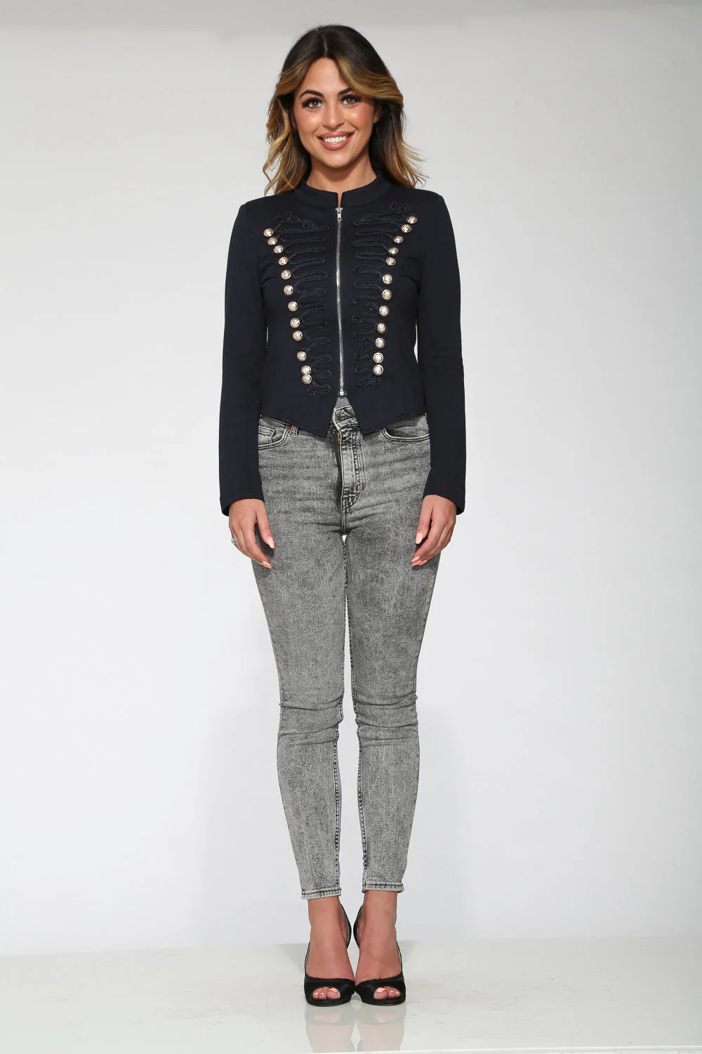 Navy Blue Military Jacket - Olabens