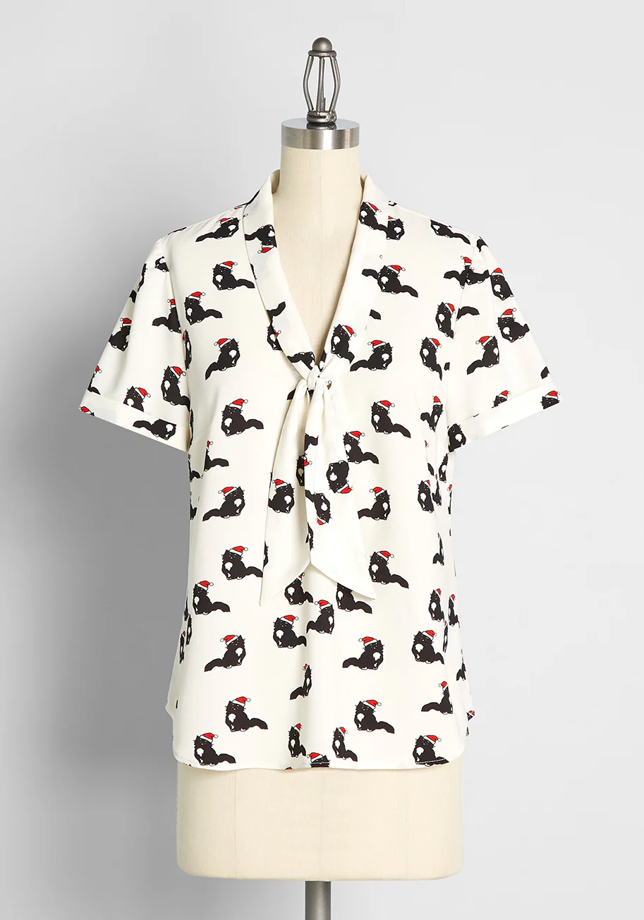 Polished and Playful Tie-Neck Blouse - Olabens