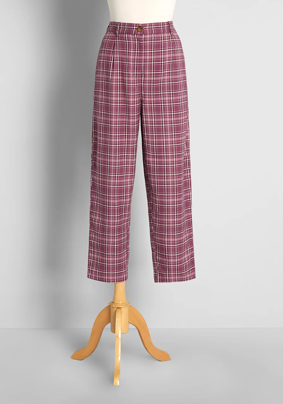 Feeling Classic Plaid Pants - Olabens