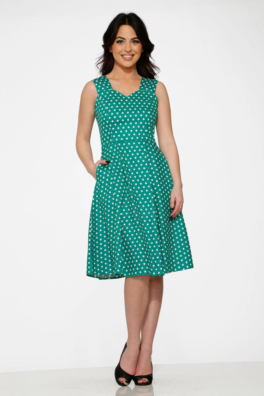 Green & White Polka Dot Dress - Olabens