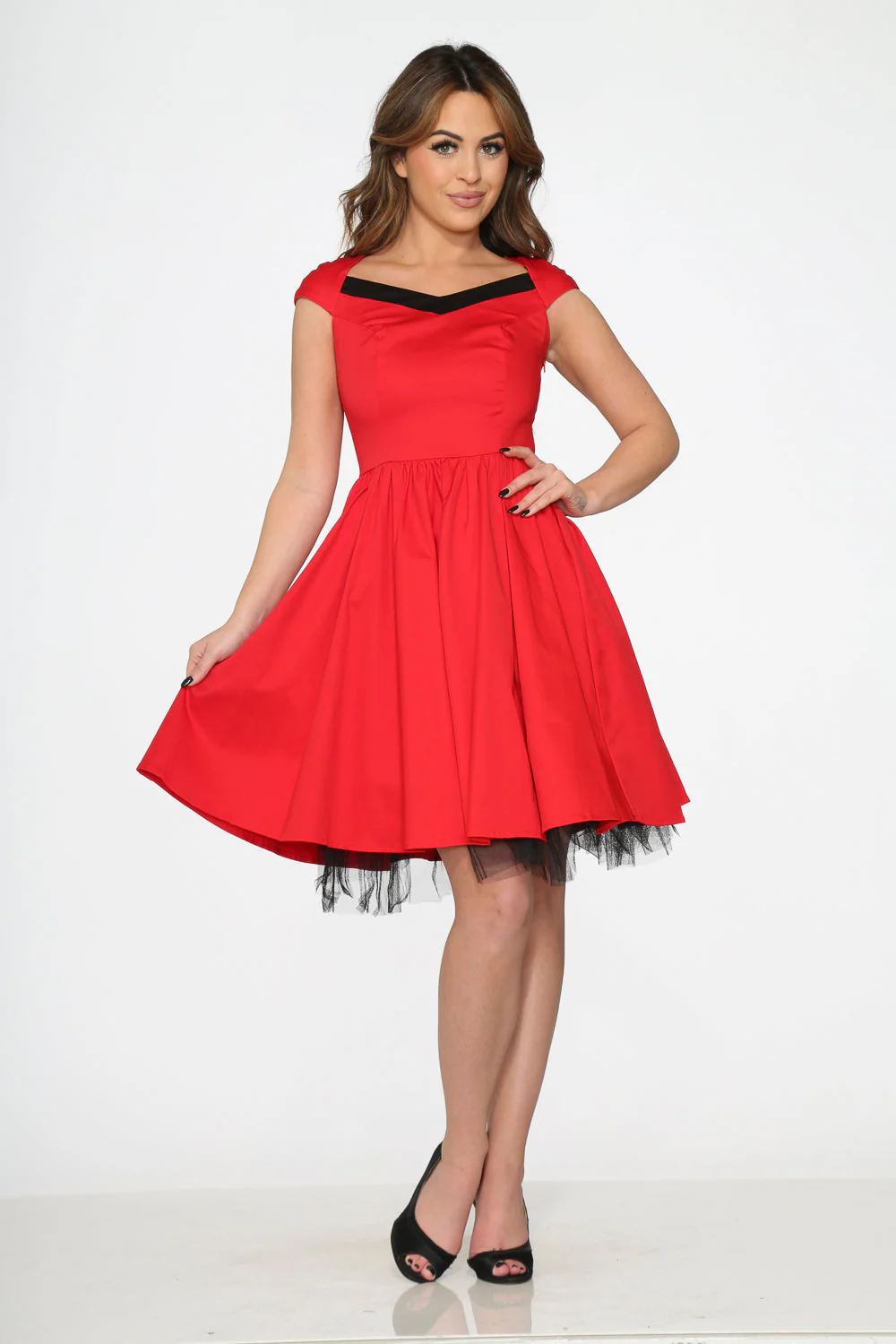 Red & Black Trim Swing Dress - Olabens
