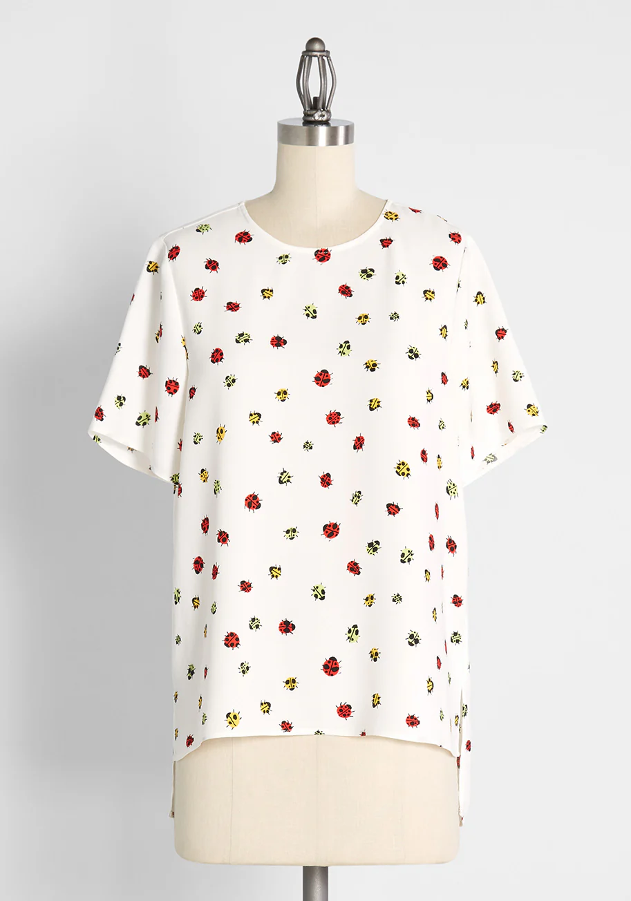 Exactly Effortless Hi Lo Blouse Ladybug Swarm Ivory - Olabens