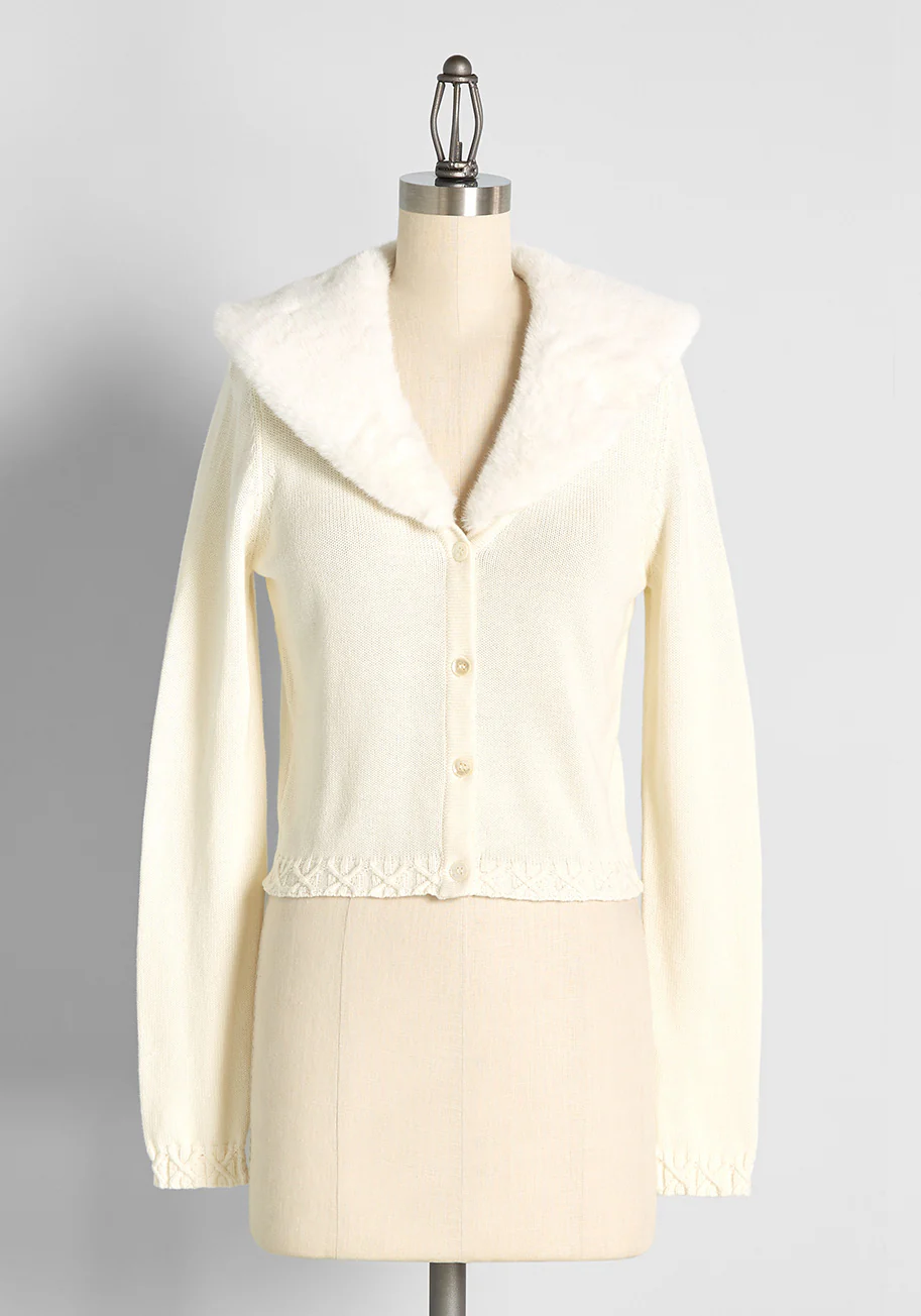 Snow Princess Faux-Fur Trim Cardigan - Olabens