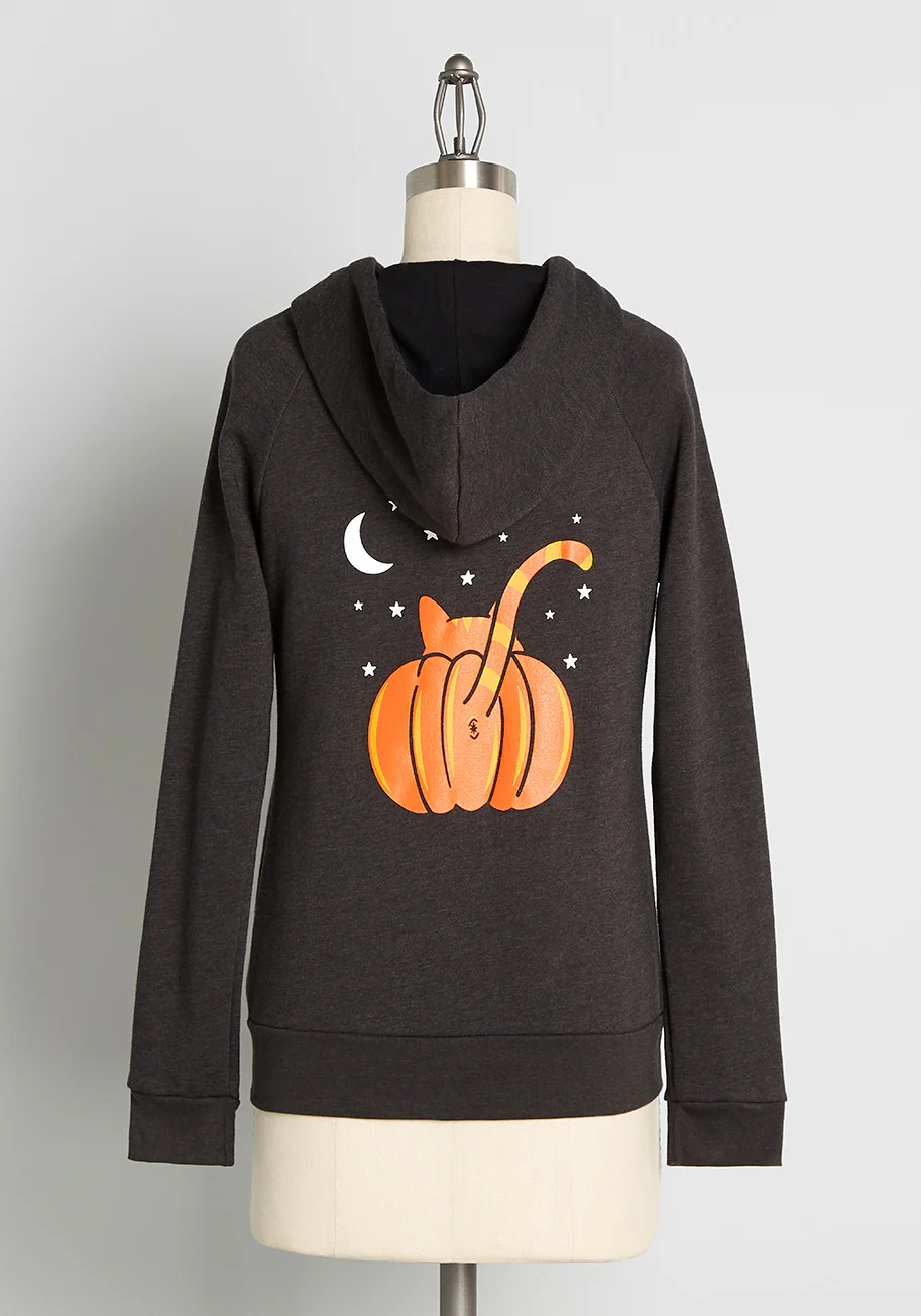 Pumpkin Butt Graphic Zip-Up Hoodie - Olabens