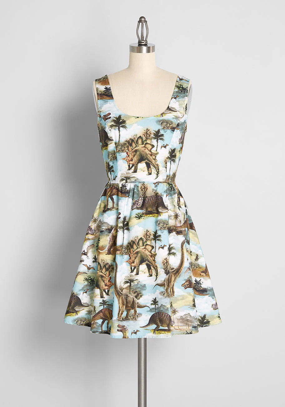 Prehistoric Presentation Fit and Flare Dress - Olabens