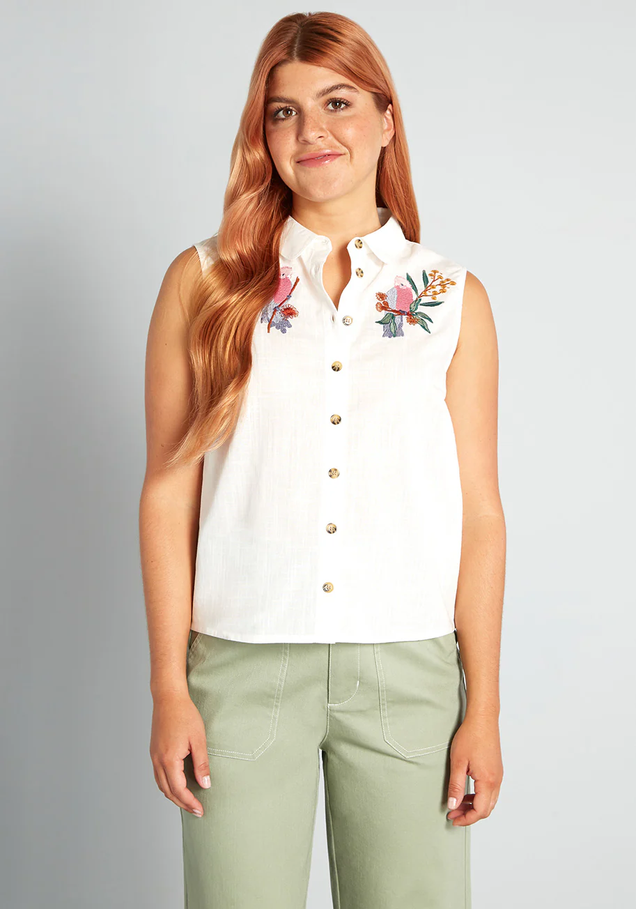 Exotic Palette Embroidered Sleeveless Blouse - Olabens