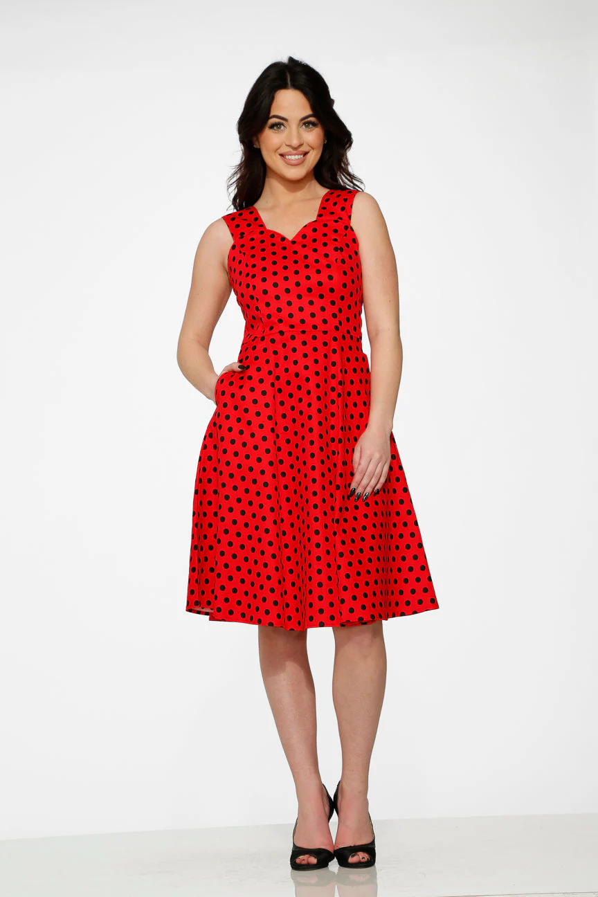 Red & Black Polka Dot Swing Dress - Olabens