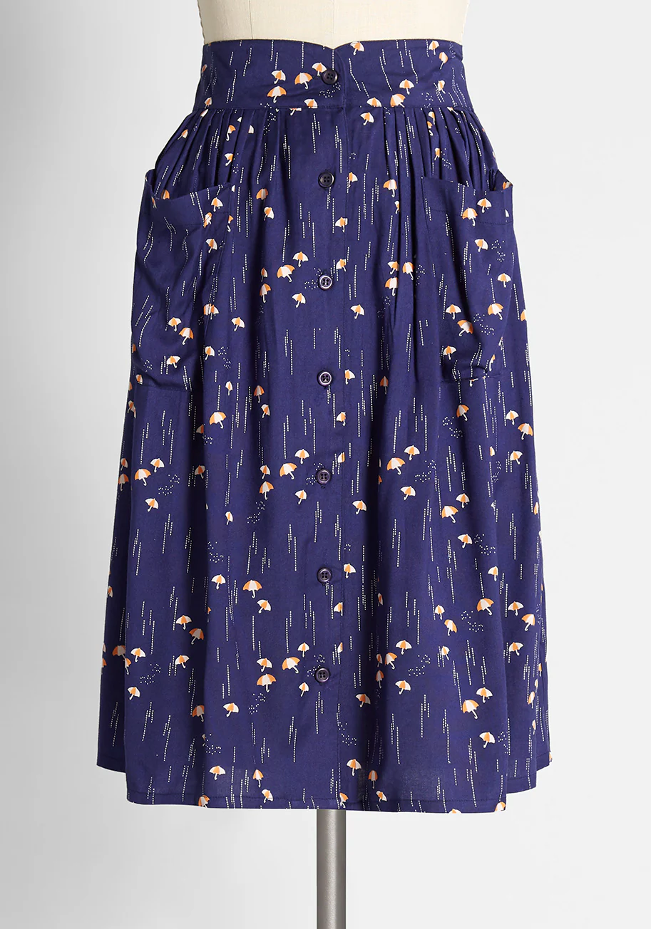 Rambunctious Raindrops Button-Up Skirt - Olabens