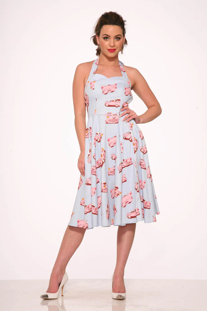 4111 Car Hop Halter Swing Dress - Olabens