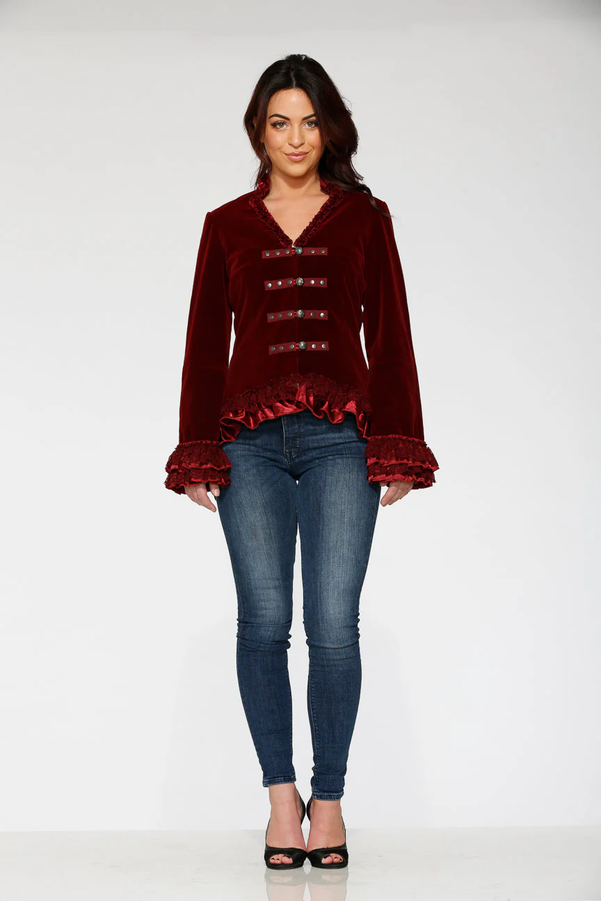 Burgundy Gloria Velvet Tailed Jacket - Olabens