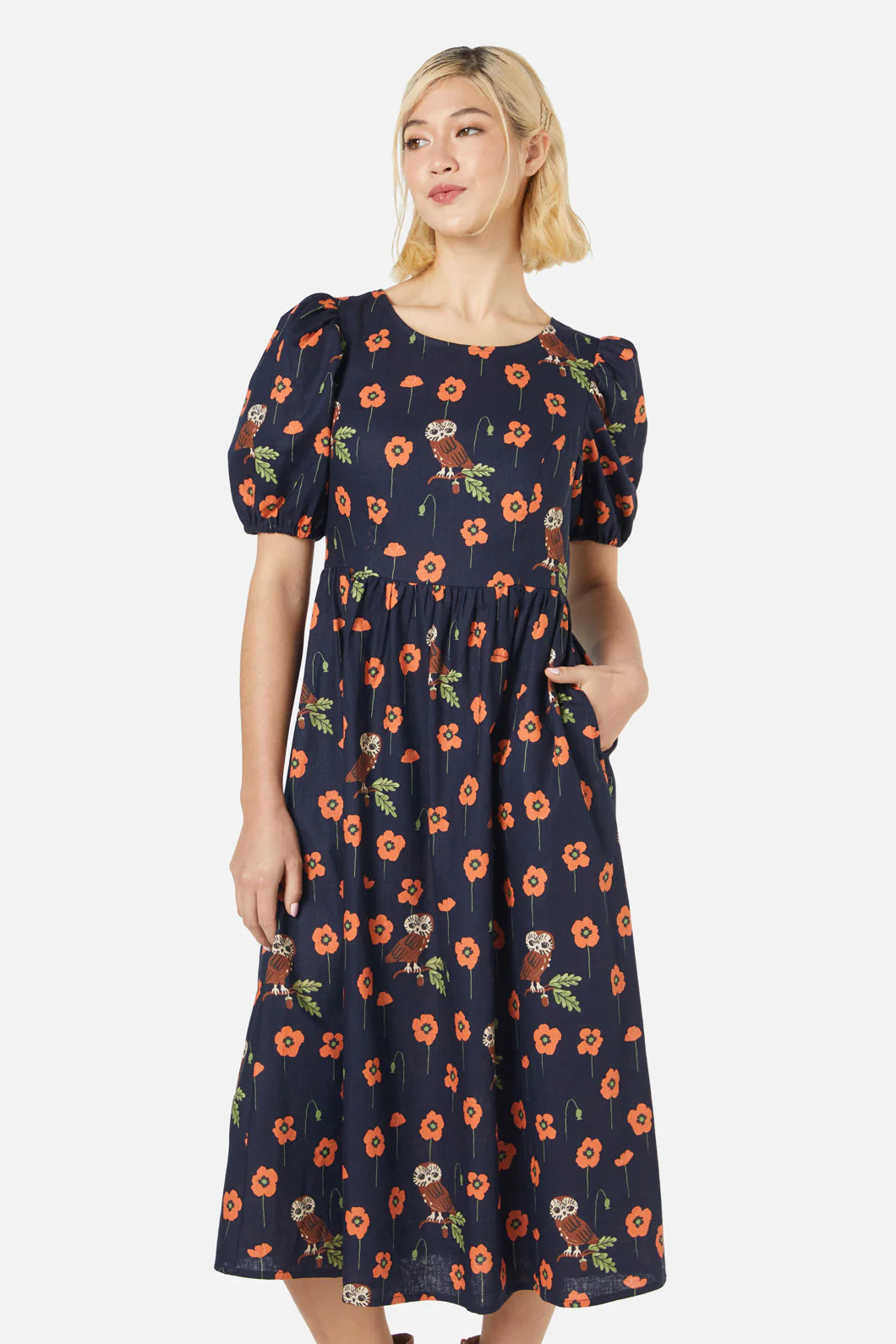 Poppy Owl Midi Dress - Olabens