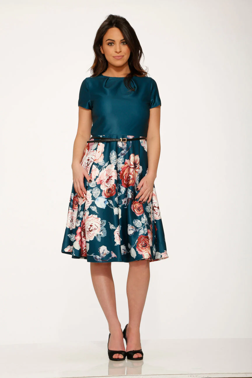 Teal Comcast Floral Dress - Olabens