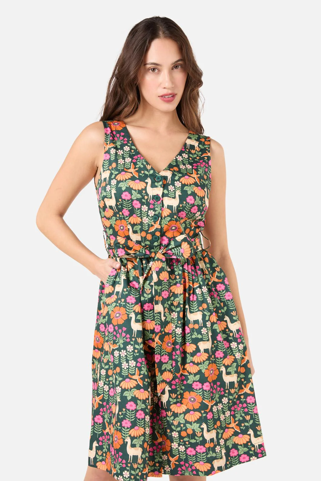 Llama V Neck Sleeveless Dress - Olabens