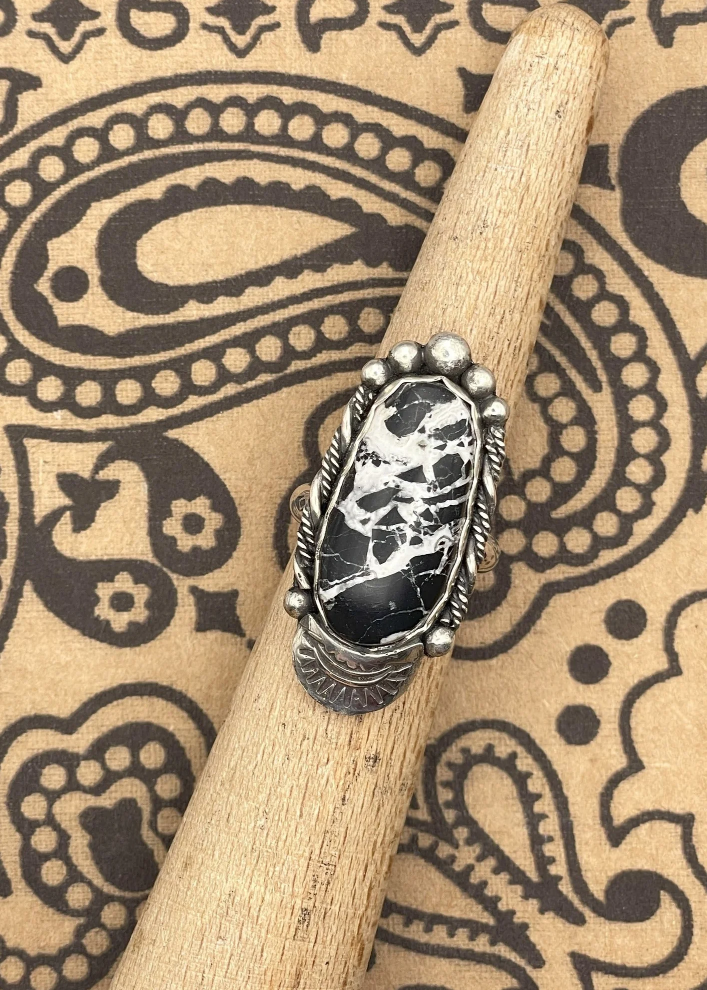 Sterling Silver Oblong White Buffalo Turquoise Ring - Olabens