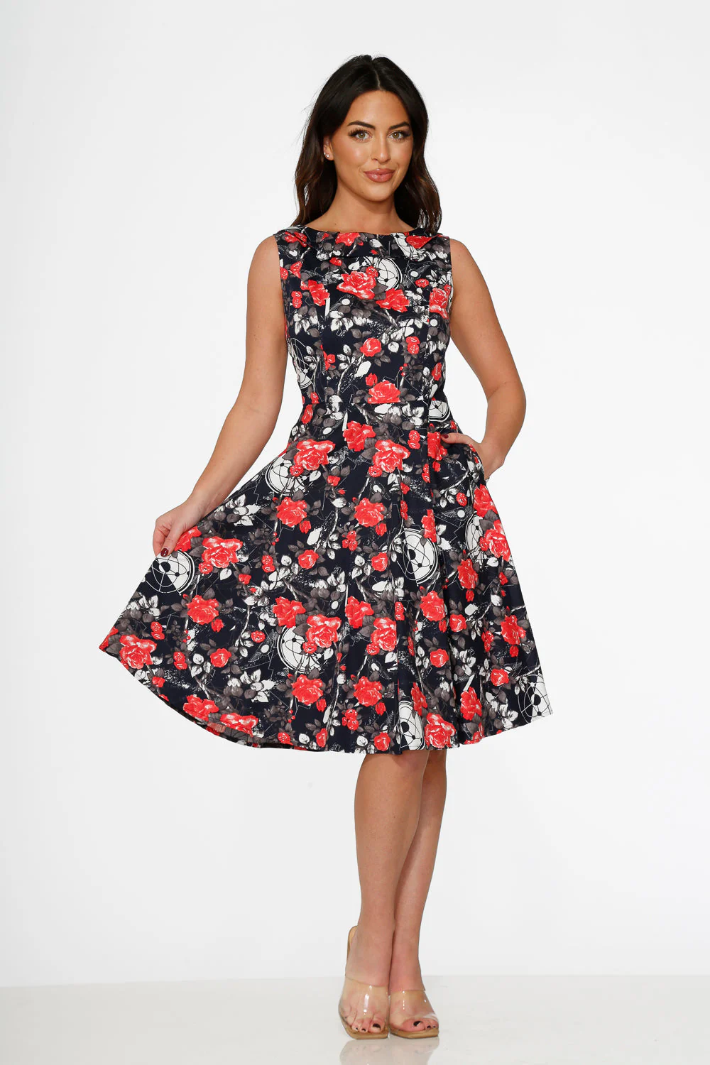 Navy Floral Swing Dress - Olabens