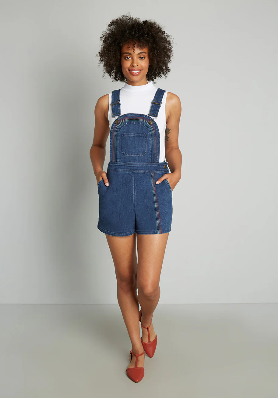 Bouncing Over The Rainbow Denim Shortalls - Olabens