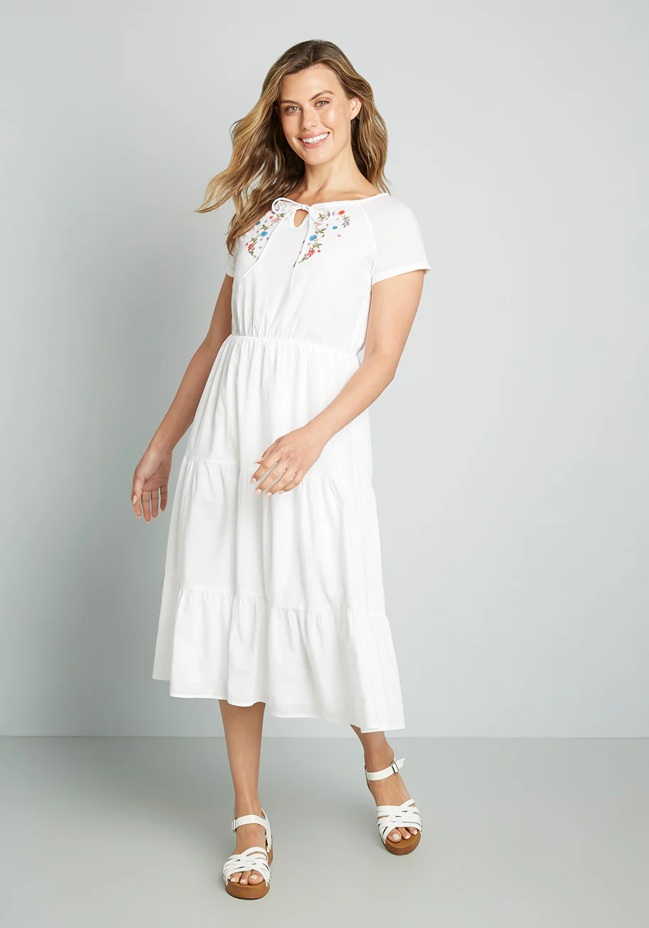 Graceful Garlands Embroidered Midi Dress - Olabens