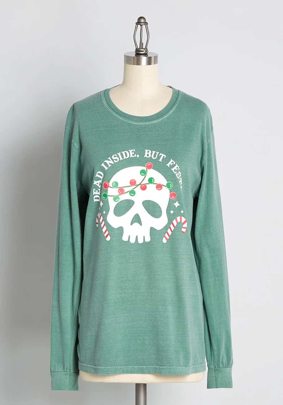Dead Inside, But Festive Long Sleeve Tee - Olabens