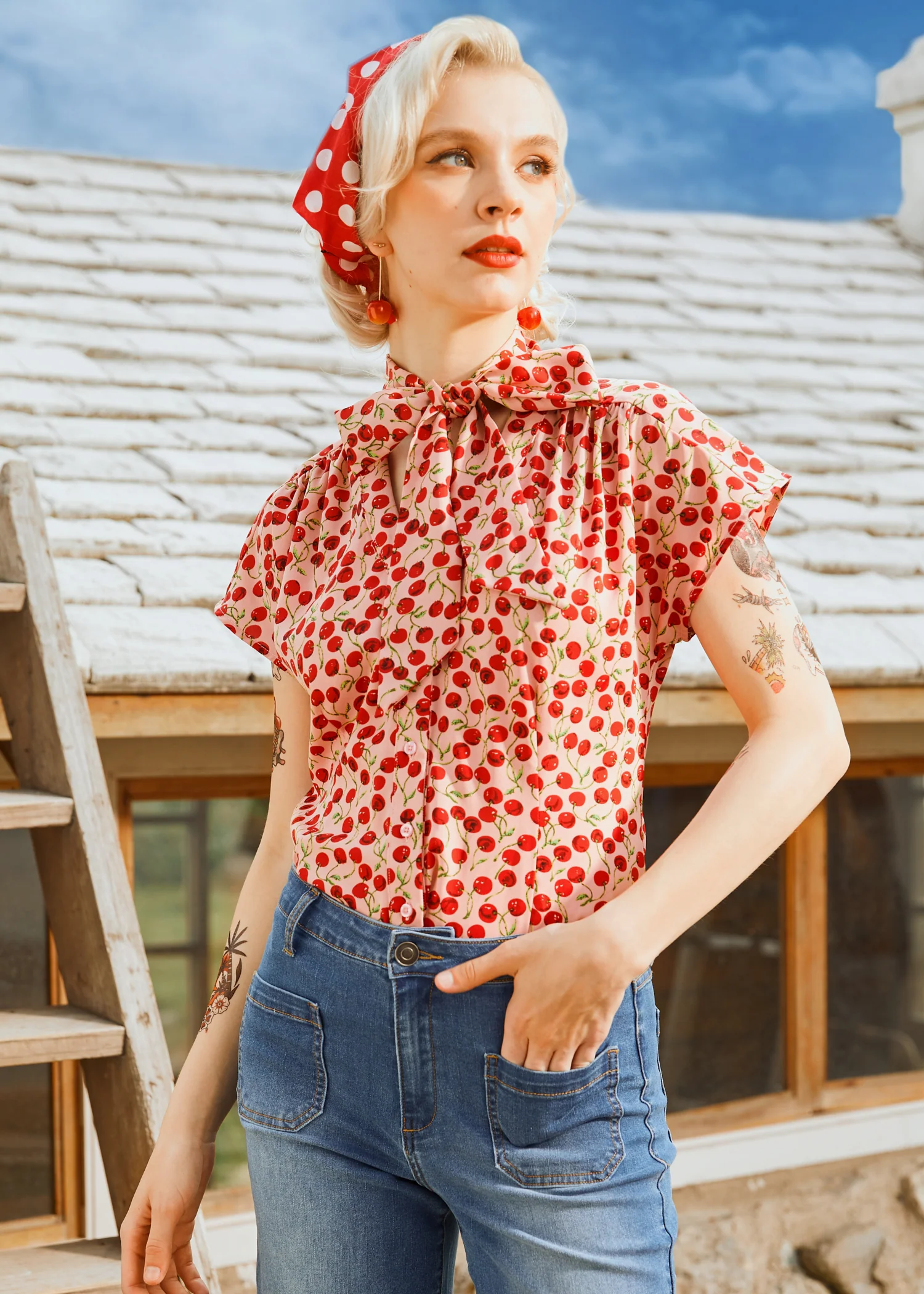Cherry Sweet Bow Blouse - Olabens