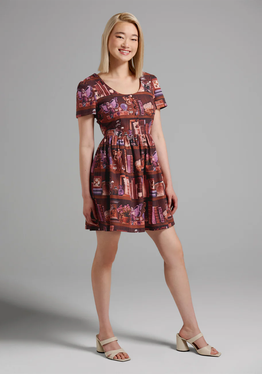Shadows and Bookshelves Skater Dress - Olabens