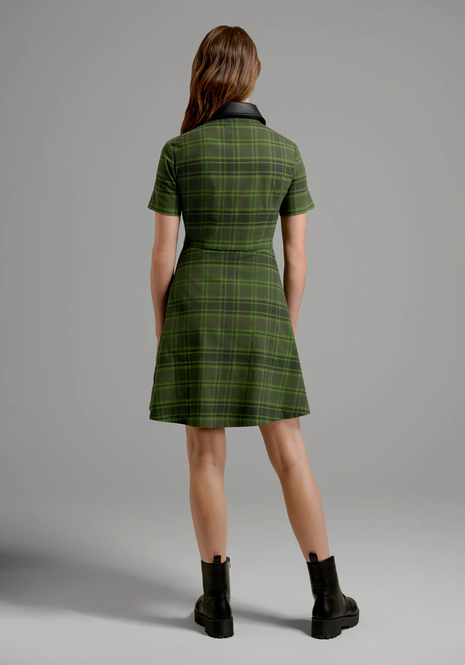 On A Power Zip Plaid Skater Dress - Olabens