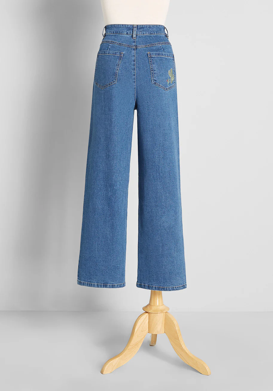 Runaway Rodeo Embroidered Wide-Leg Jeans - Olabens