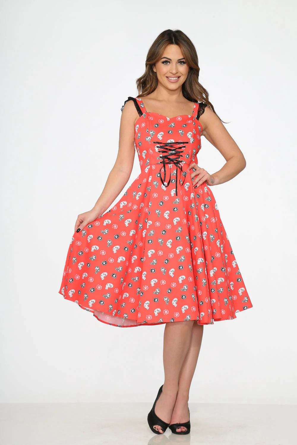 Red Skulls Swing Dress - Olabens