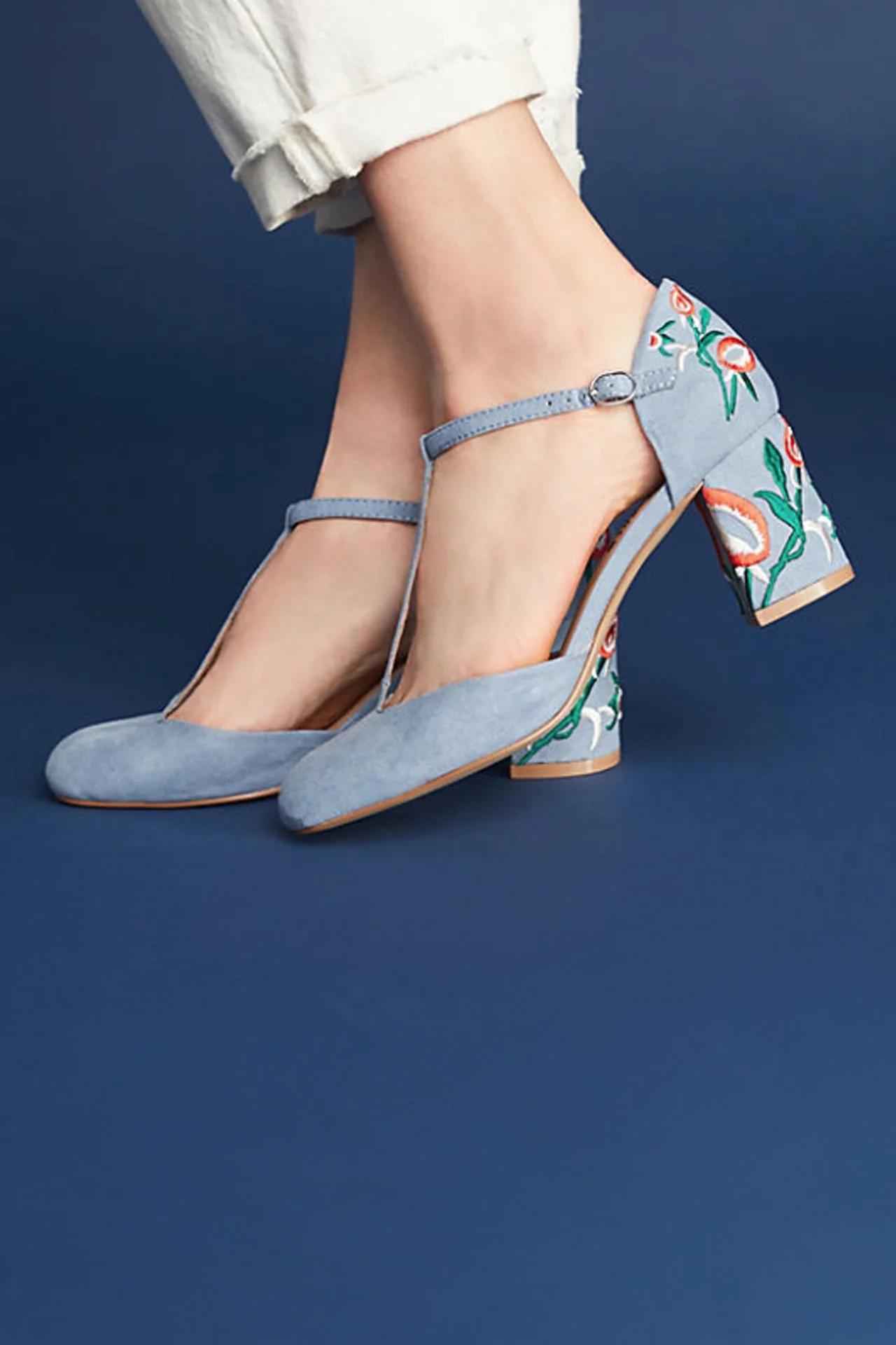 Frenchie T-Strap Embroidered Heels - Olabens