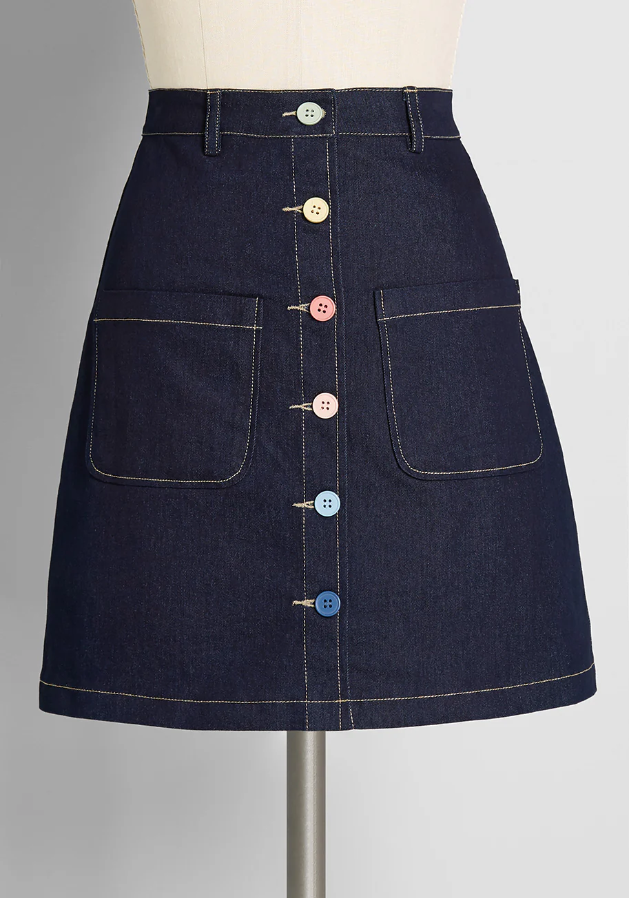 Forever Young in Rainbow Denim Mini Skirt - Olabens