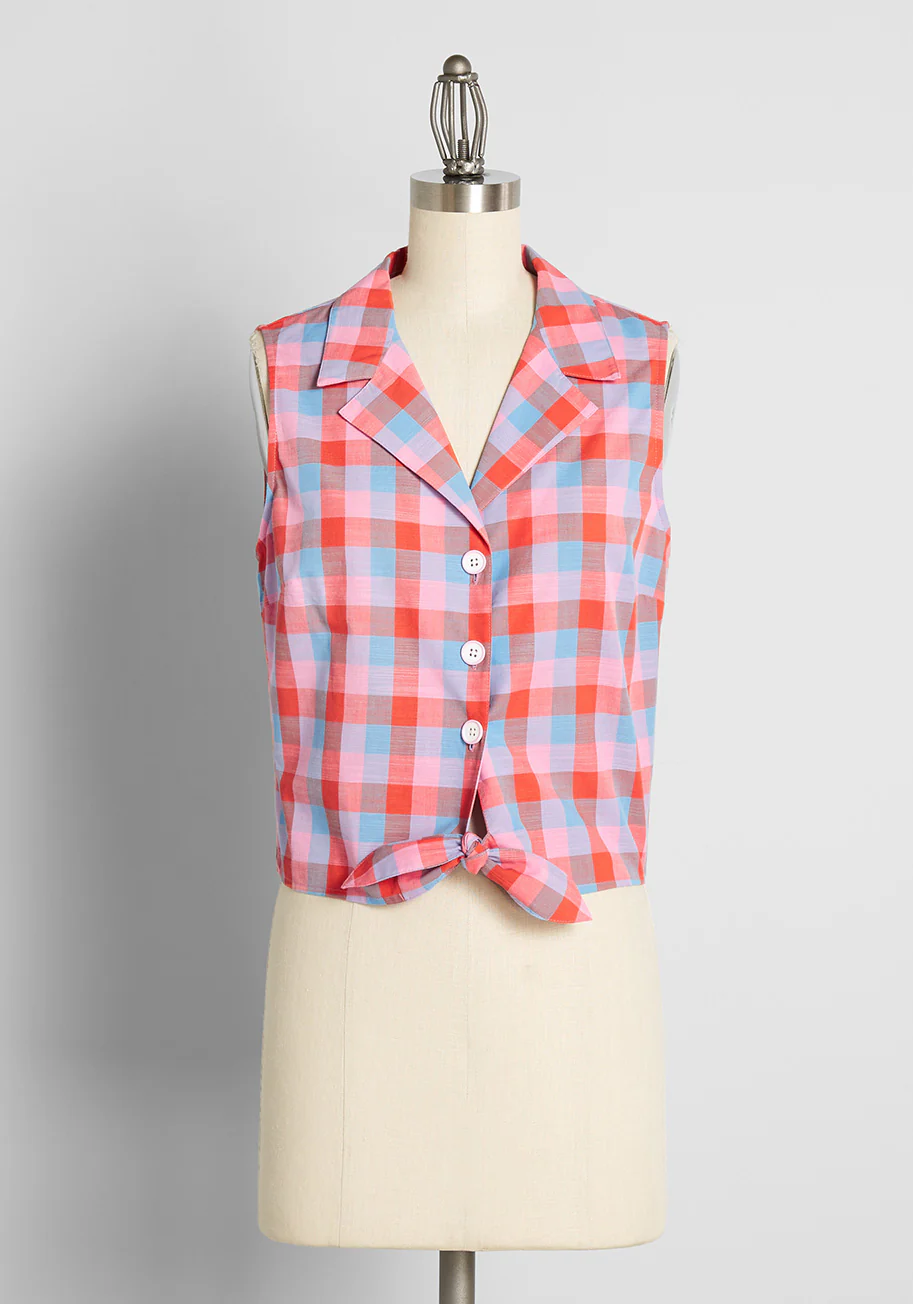 Isnyt x Barbie Countryside Plaid Tie-Front Shirt - Olabens