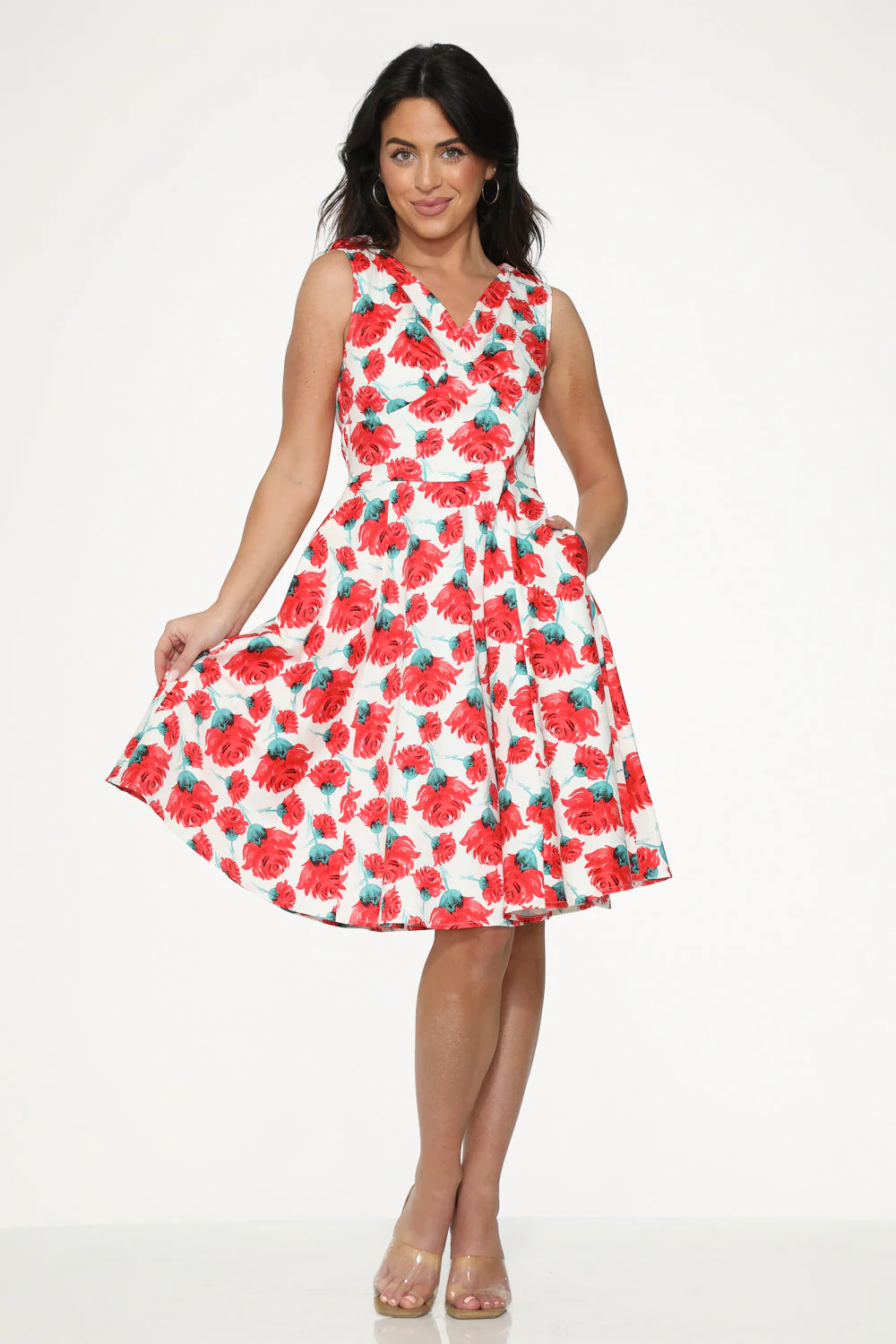 White Red Rose Swing Dress - Olabens