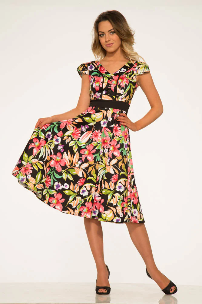 Tropical Mix Floral Swing Dress - Olabens