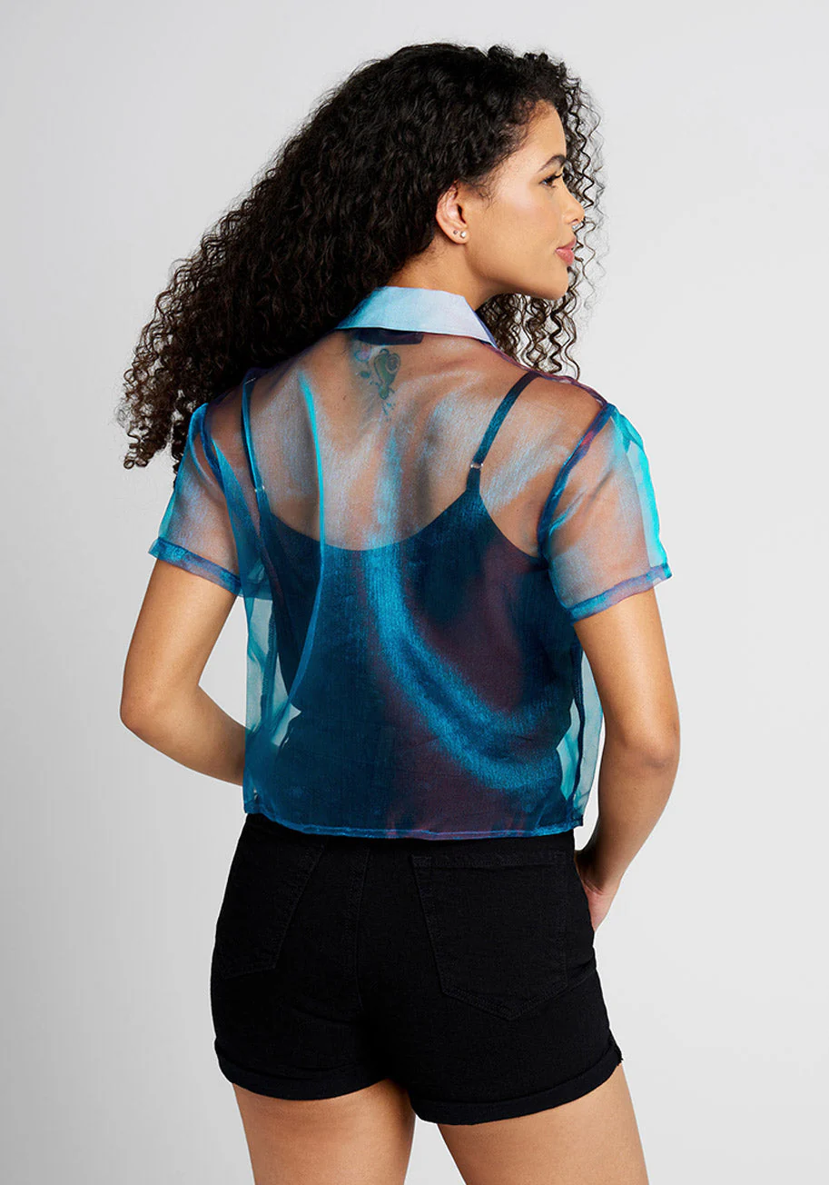 Synchronized Shimmer Button-Up Blouse - Olabens