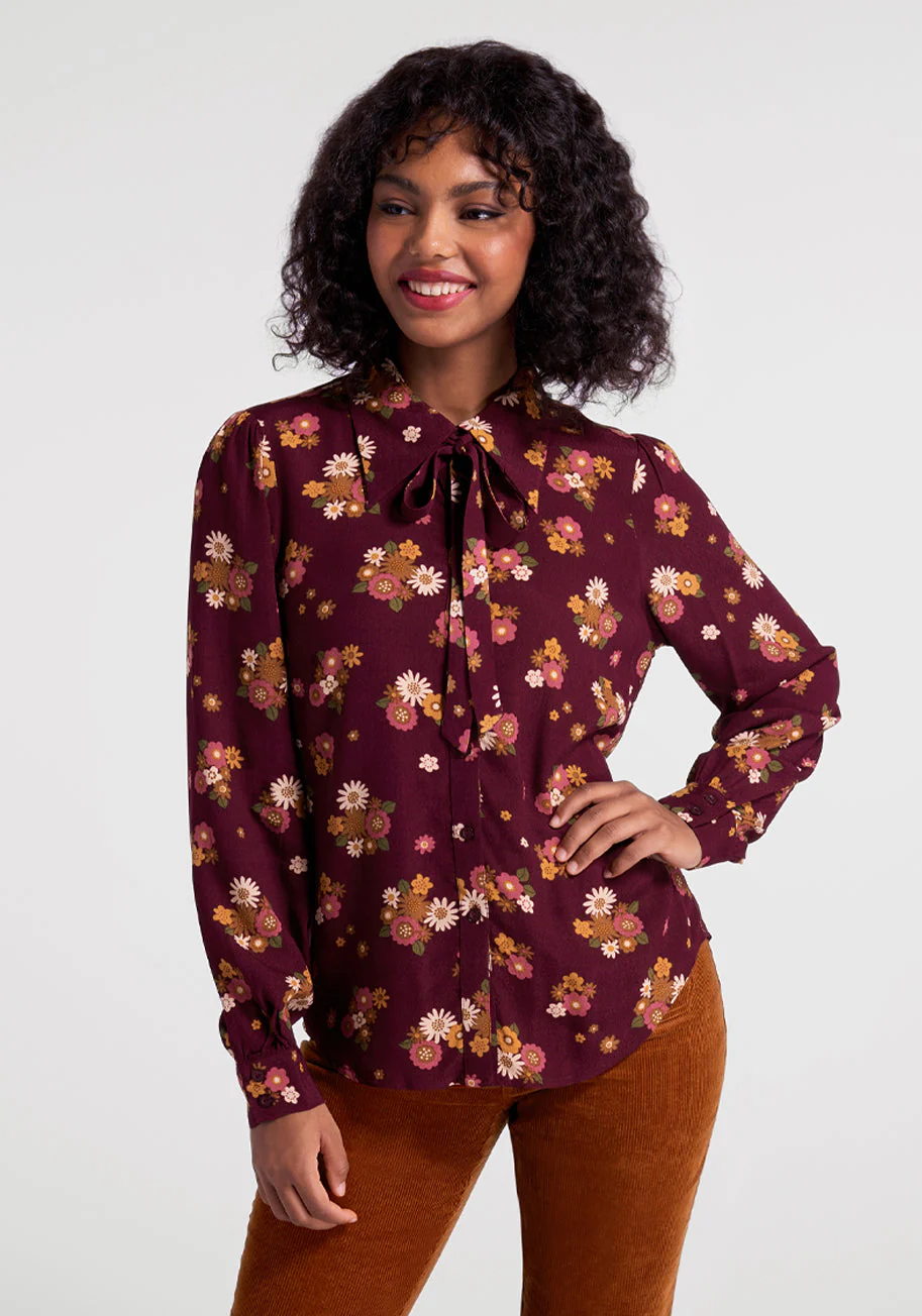 Fall For Florals Tie-Neck Top - Olabens